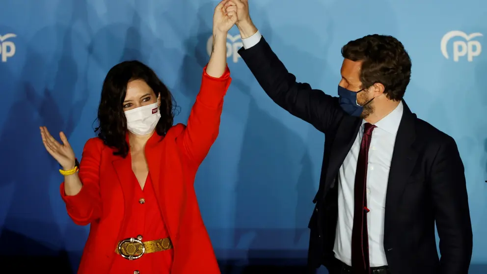 Ayuso y Casado celebrando el resultado de las Elecciones Madrile&ntilde;as