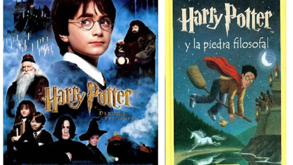 Portadas de las pel&iacute;cula y el libro de la Piedra Filosofal