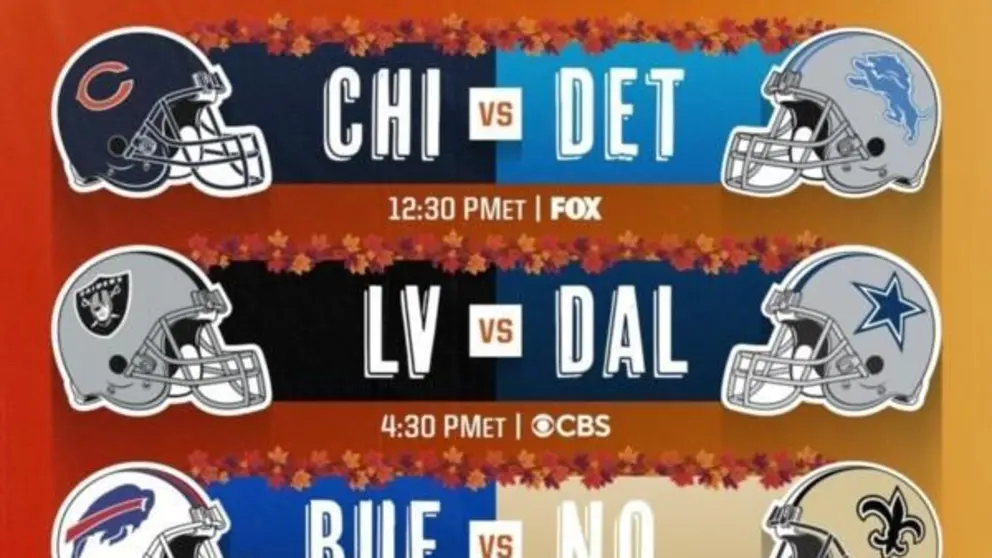 Horarios de la jornada de Acci&oacute;n de Gracias de NFL 2021